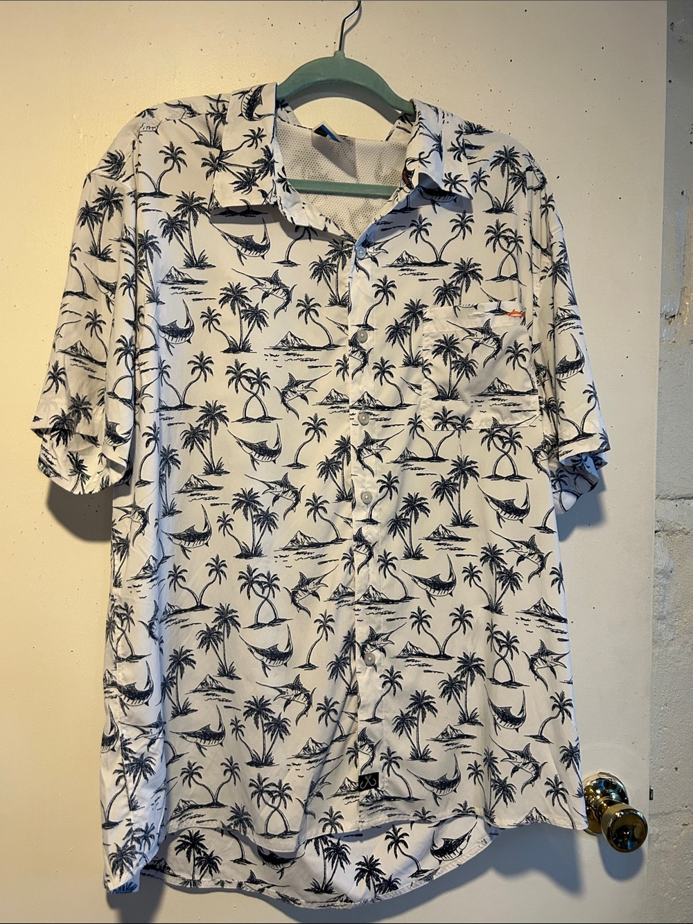 Men's White Tropical Print Short-Sleeve Shirt